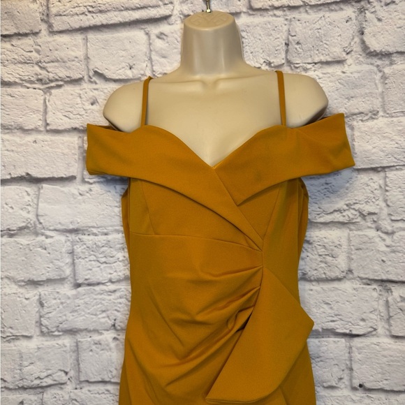 Yellow Asymmetrical Ruched Sheath Dress - Picture 5 of 8